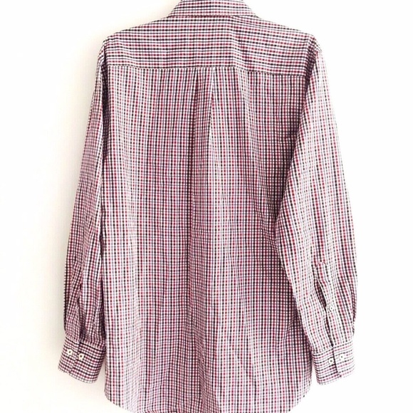 Peter Millar | Check Button Front Dress Shirt Medium Red Striped Button Cuff - Picture 2 of 9